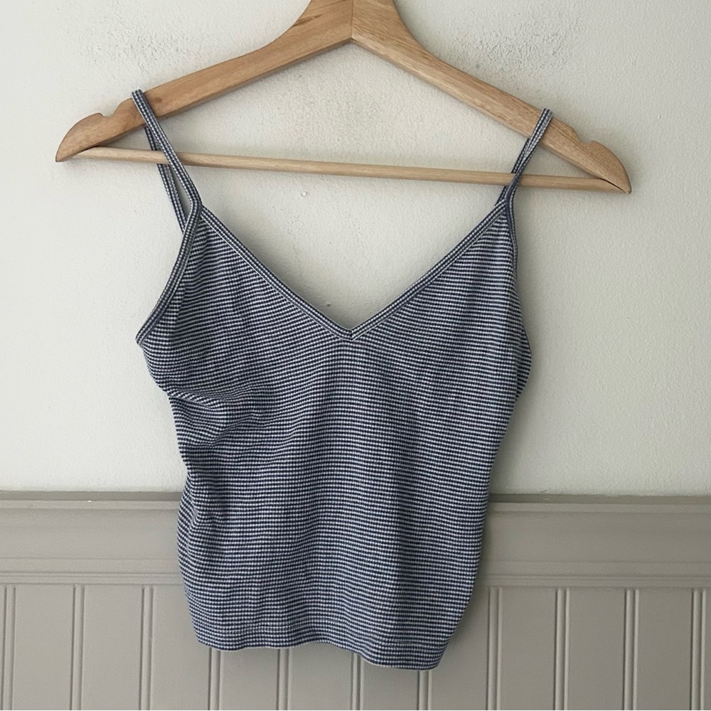 Brandy Melville Blue & White Striped V-Neck Tank Top Size Small